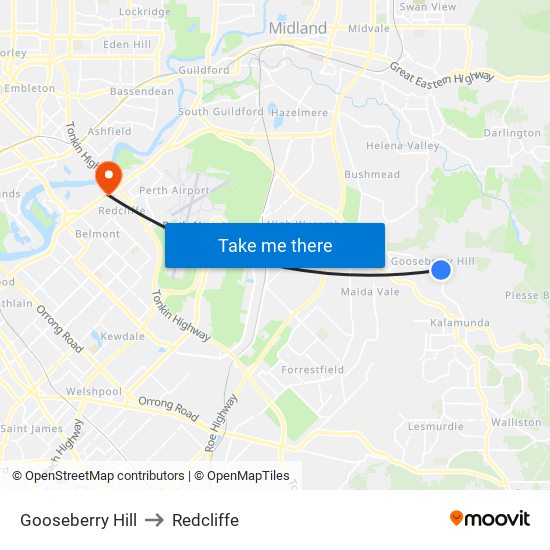 Gooseberry Hill to Redcliffe map