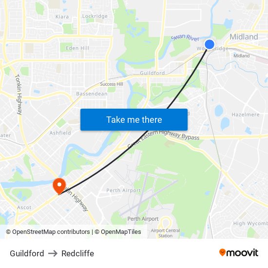 Guildford to Redcliffe map