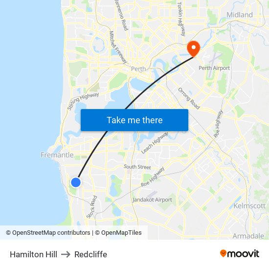 Hamilton Hill to Redcliffe map