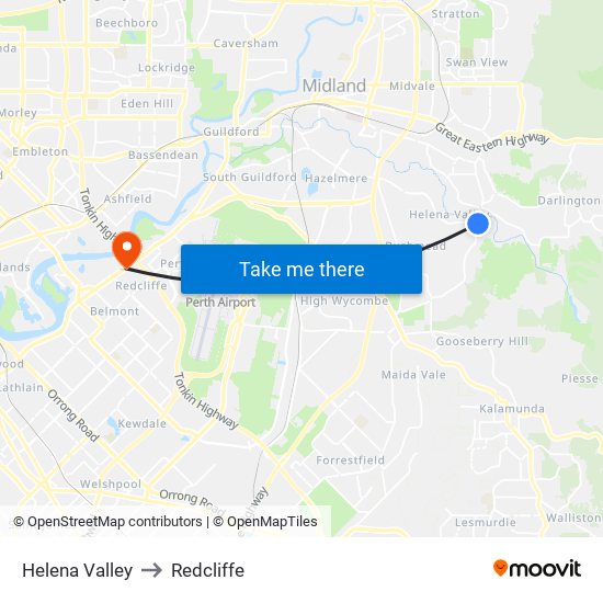 Helena Valley to Redcliffe map