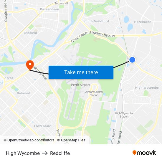 High Wycombe to Redcliffe map