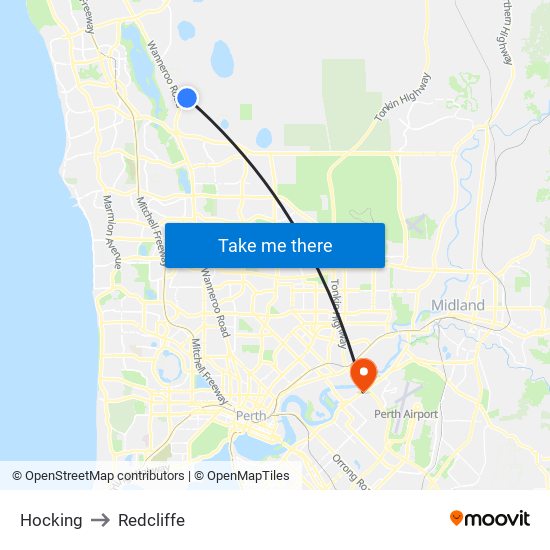 Hocking to Redcliffe map