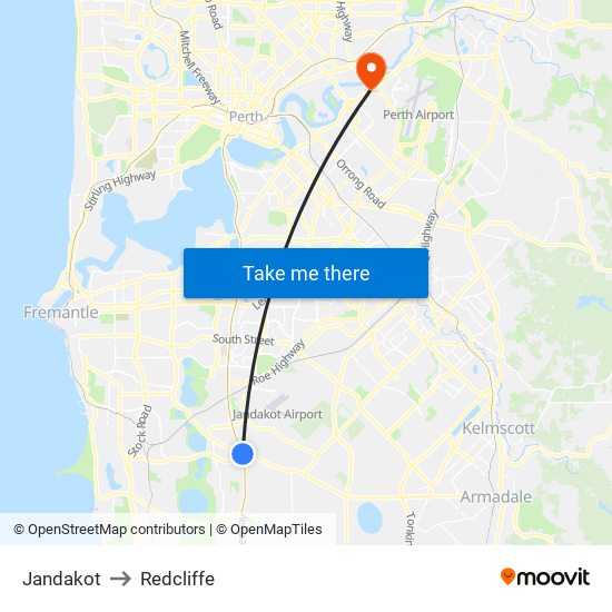 Jandakot to Redcliffe map