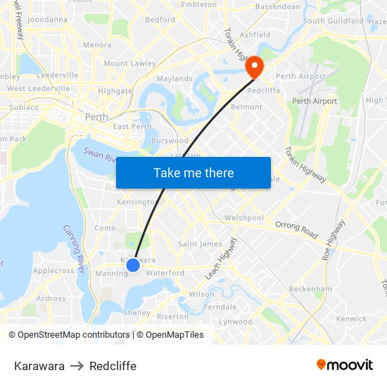 Karawara to Redcliffe map