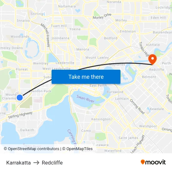 Karrakatta to Redcliffe map