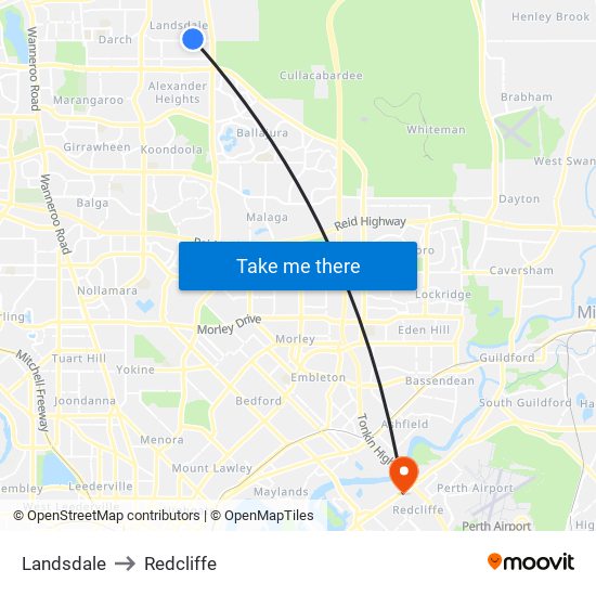 Landsdale to Redcliffe map
