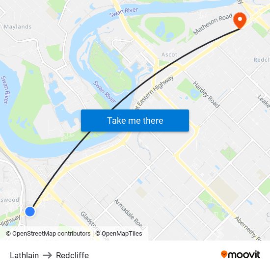 Lathlain to Redcliffe map