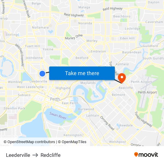 Leederville to Redcliffe map