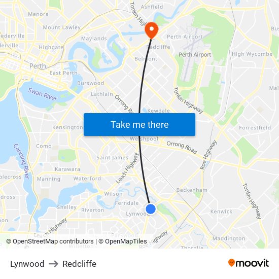 Lynwood to Redcliffe map