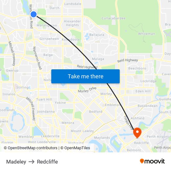 Madeley to Redcliffe map