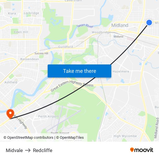 Midvale to Redcliffe map