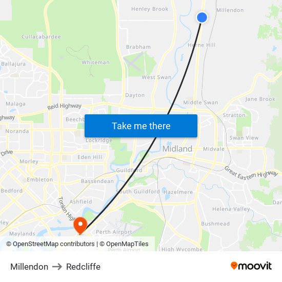 Millendon to Redcliffe map