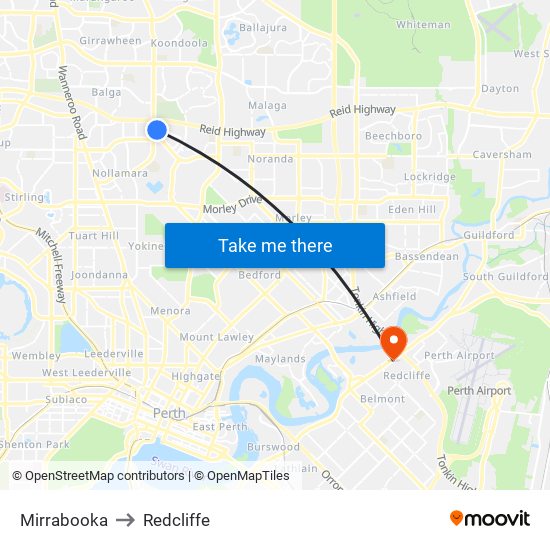 Mirrabooka to Redcliffe map