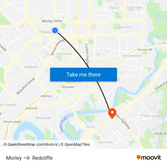 Morley to Redcliffe map