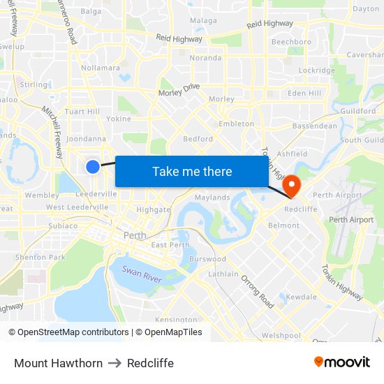 Mount Hawthorn to Redcliffe map