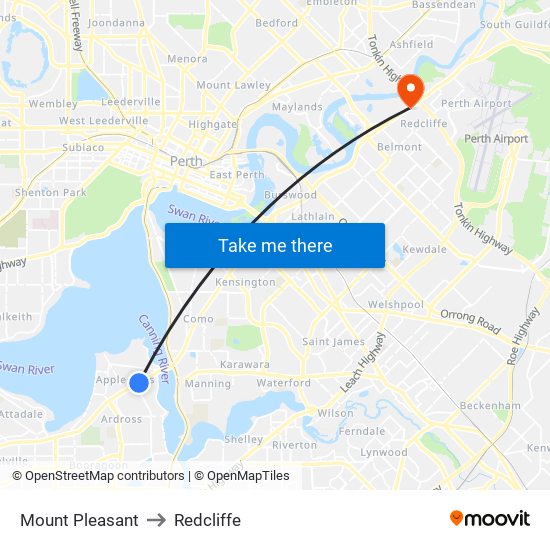 Mount Pleasant to Redcliffe map