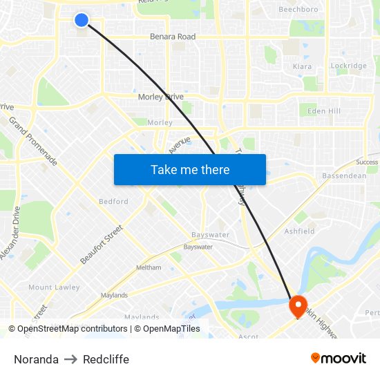 Noranda to Redcliffe map