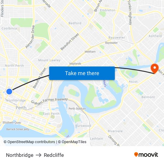 Northbridge to Redcliffe map