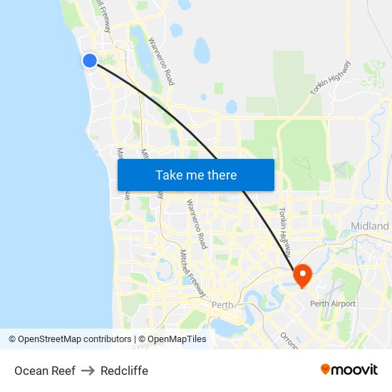 Ocean Reef to Redcliffe map