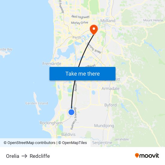 Orelia to Redcliffe map