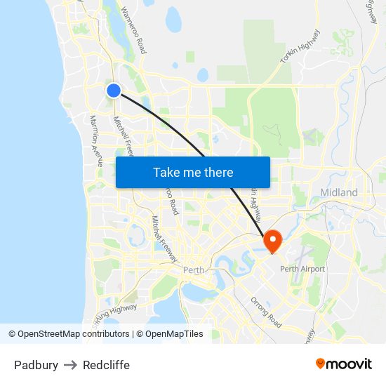 Padbury to Redcliffe map