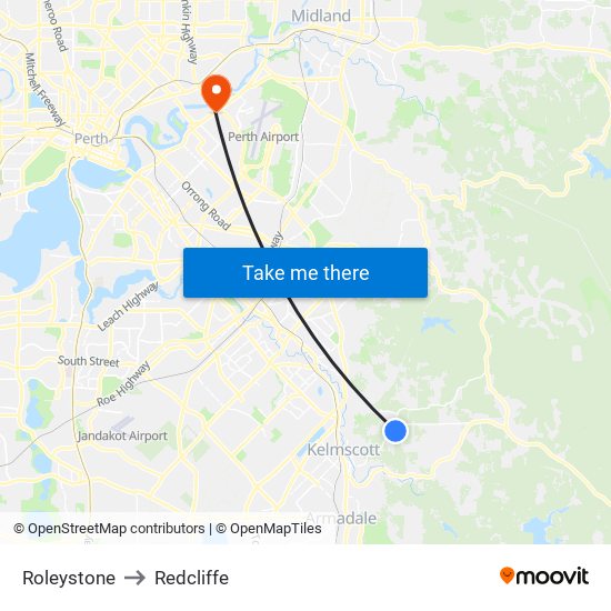 Roleystone to Redcliffe map