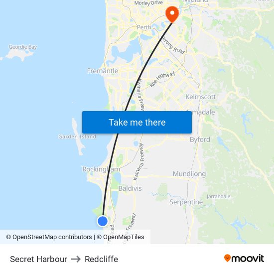 Secret Harbour to Redcliffe map