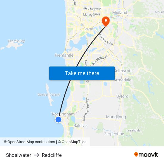 Shoalwater to Redcliffe map