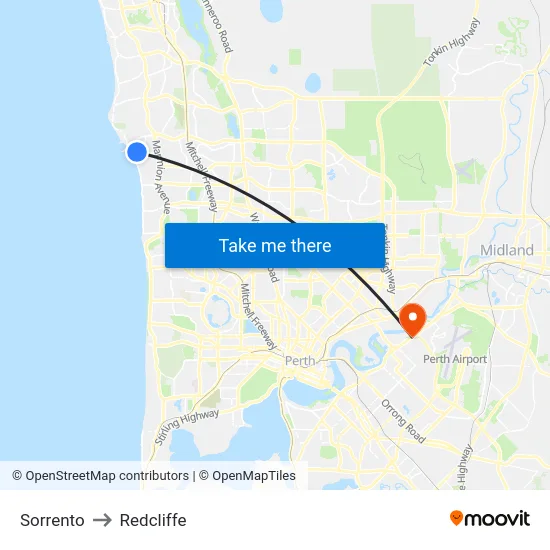 Sorrento to Redcliffe map