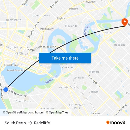 South Perth to Redcliffe map