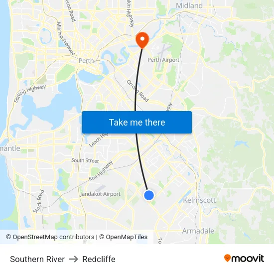 Southern River to Redcliffe map