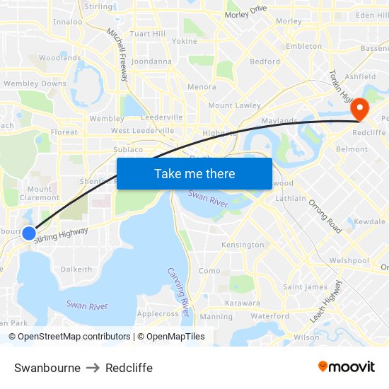 Swanbourne to Redcliffe map