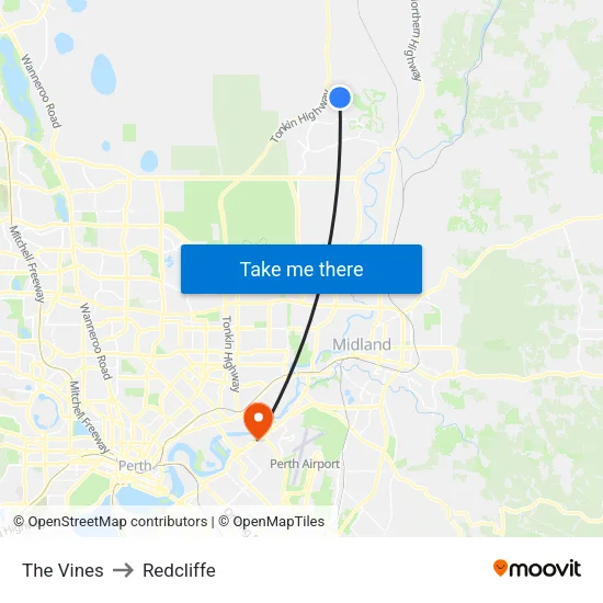 The Vines to Redcliffe map