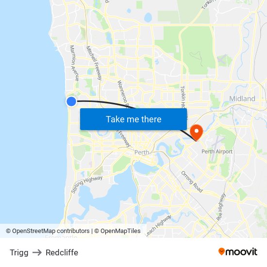 Trigg to Redcliffe map