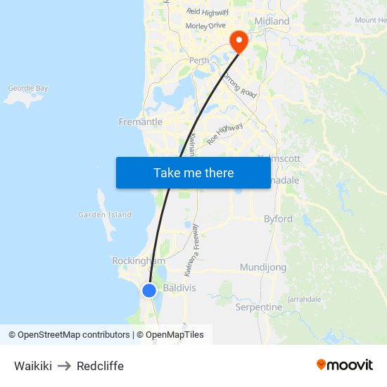 Waikiki to Redcliffe map