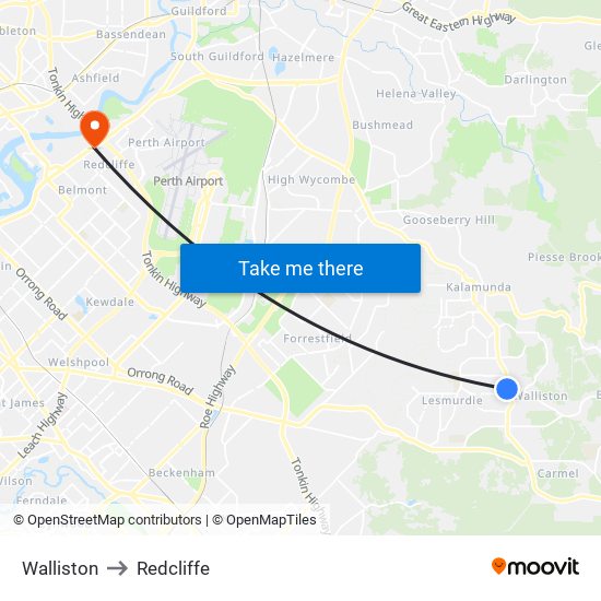 Walliston to Redcliffe map