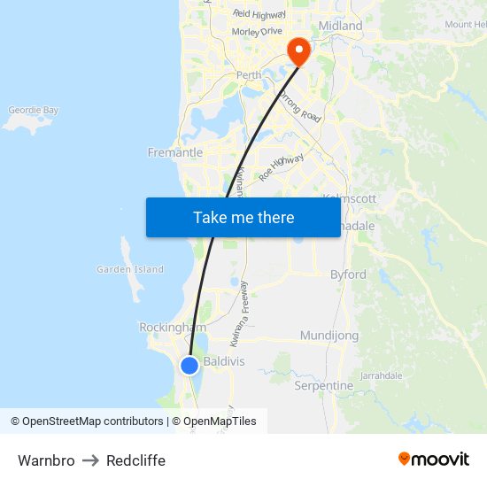 Warnbro to Redcliffe map