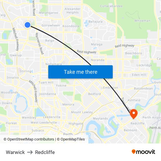Warwick to Redcliffe map