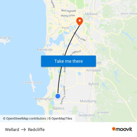 Wellard to Redcliffe map