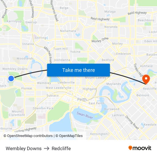 Wembley Downs to Redcliffe map