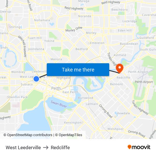 West Leederville to Redcliffe map