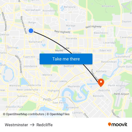 Westminster to Redcliffe map