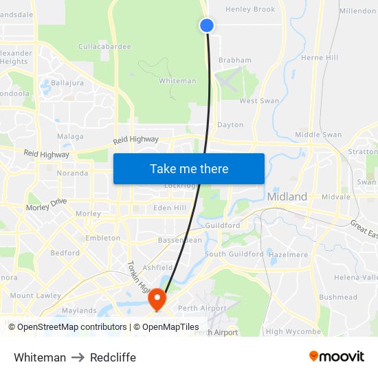 Whiteman to Redcliffe map