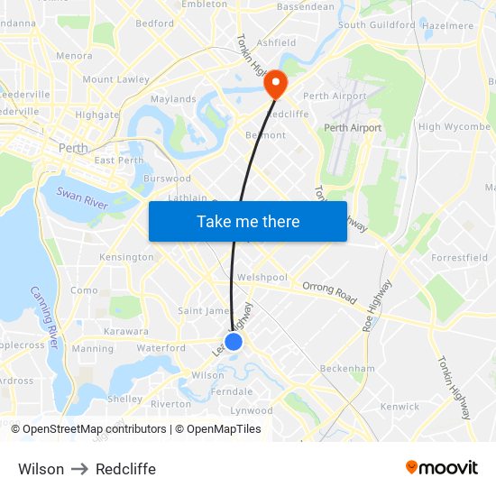 Wilson to Redcliffe map