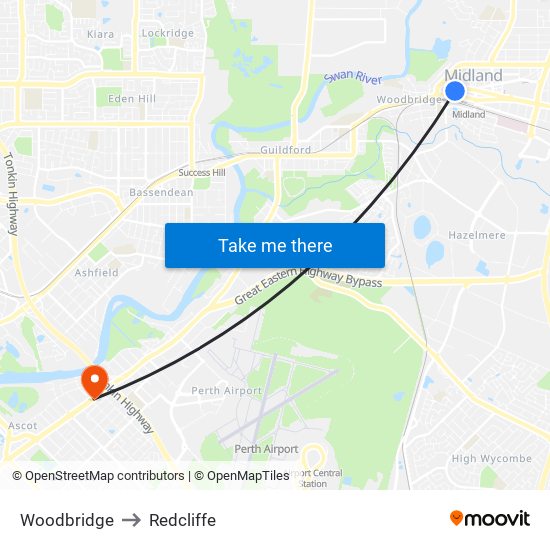 Woodbridge to Redcliffe map