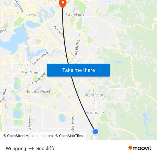 Wungong to Redcliffe map