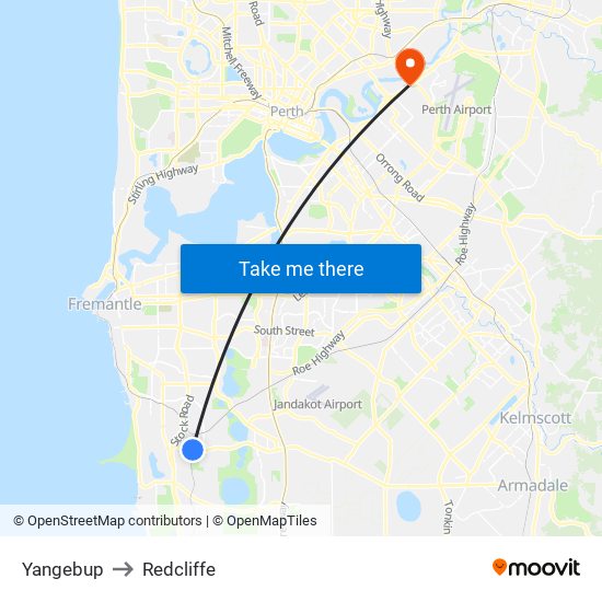 Yangebup to Redcliffe map