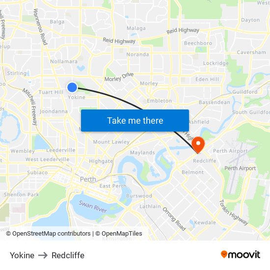 Yokine to Redcliffe map