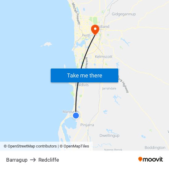 Barragup to Redcliffe map