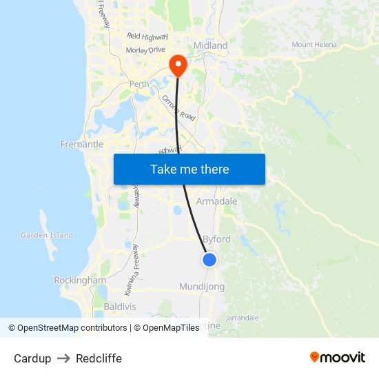 Cardup to Redcliffe map